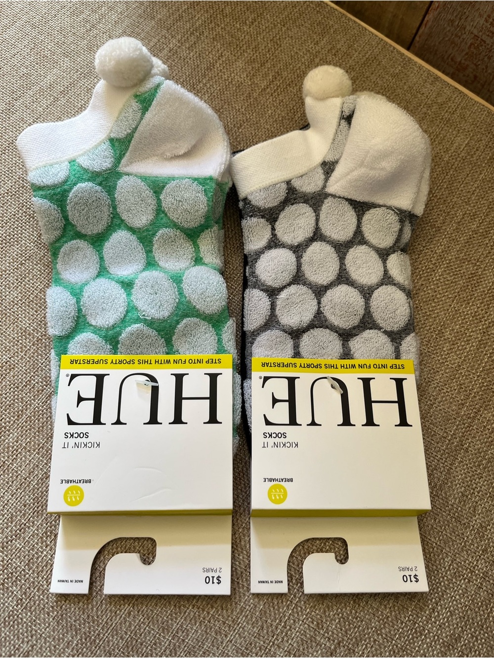 HUE Men's No-Show Polka Dot Socks - Green & Gray (2 Pack)